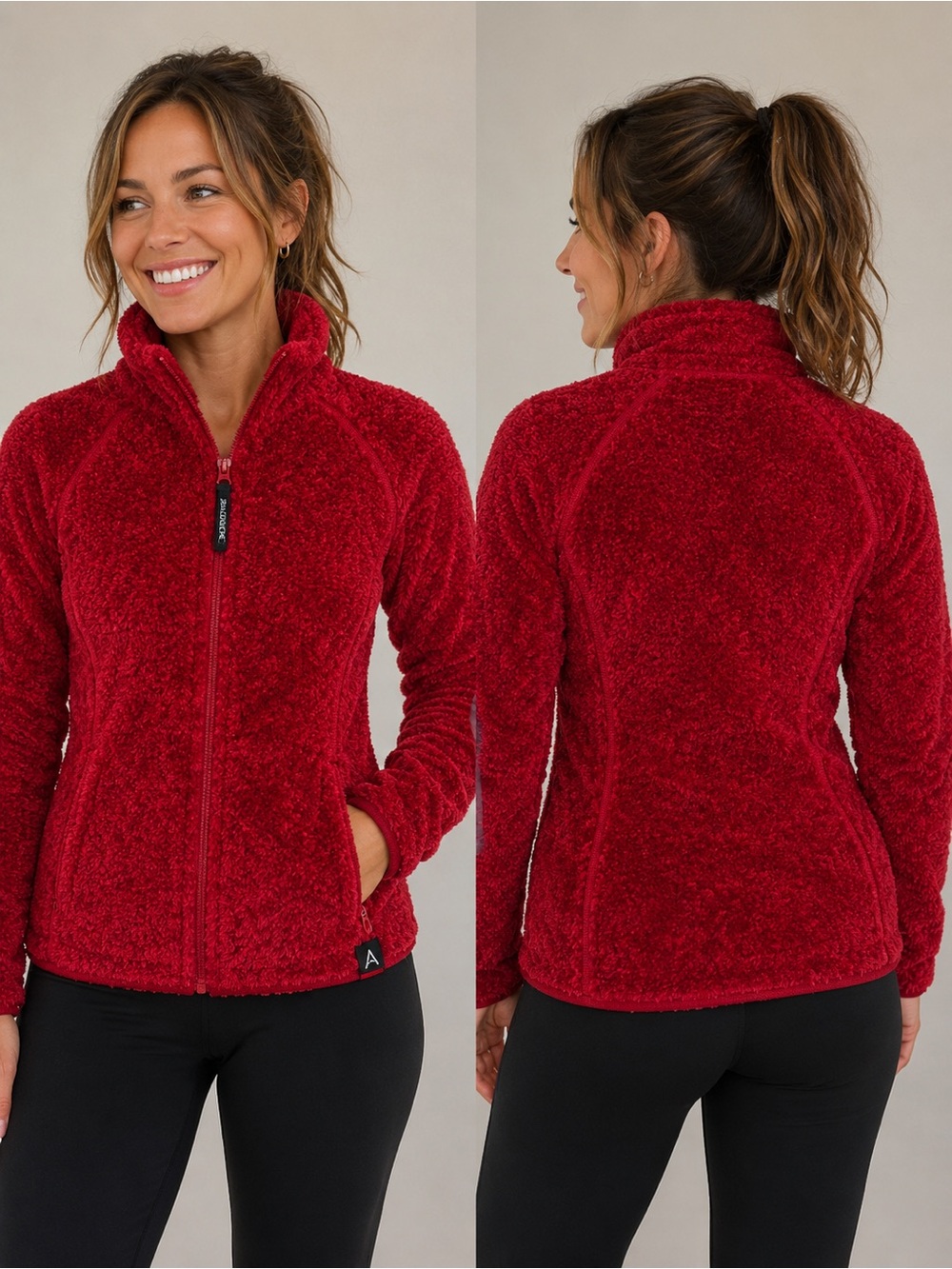 AVALANCHE Women's Plush Red Zip-Up Teddy Jacket Small w/ Pockets
